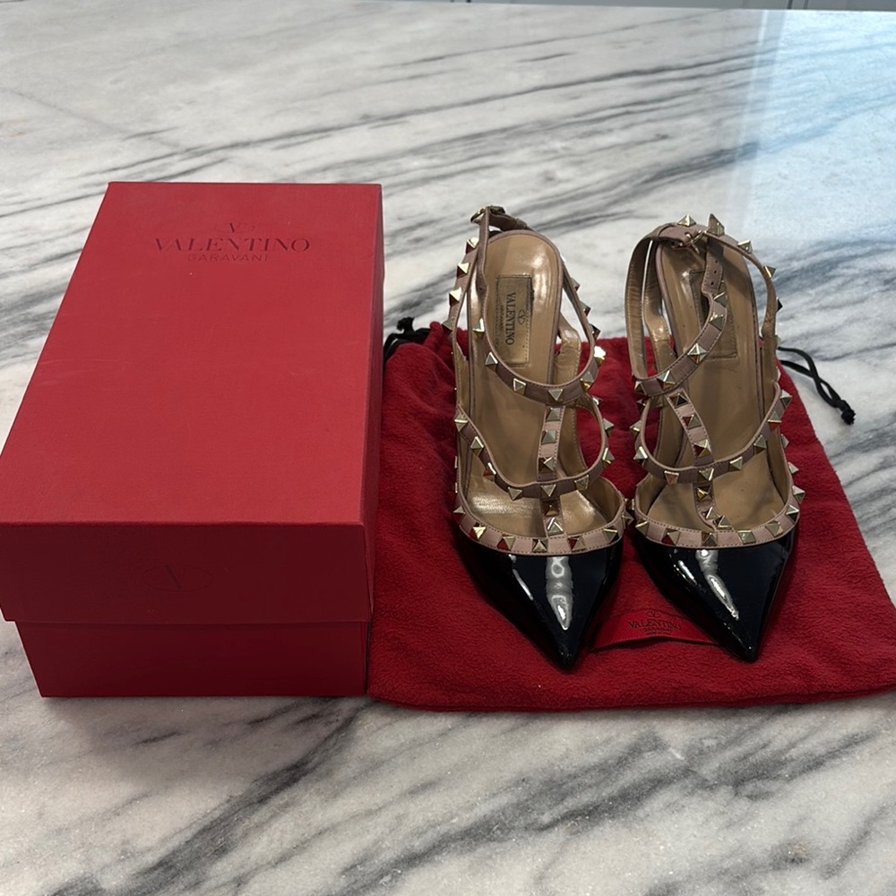 Valentino Black and Tan Rockstud Heels